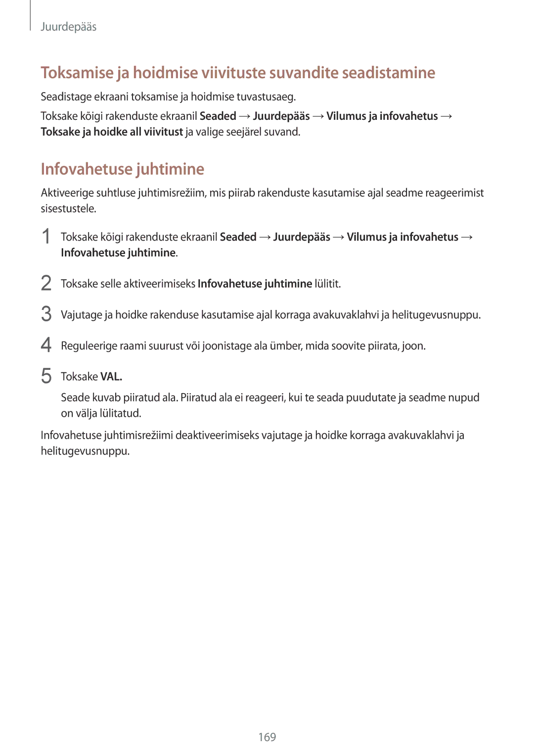 Samsung SM-N910FZIEBAL, SM-N910FZWEBAL Toksamise ja hoidmise viivituste suvandite seadistamine, Infovahetuse juhtimine 