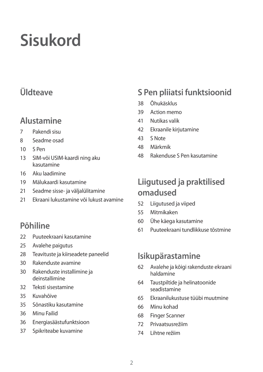 Samsung SM-N910FZDEBAL, SM-N910FZWEBAL, SM-N910FZIEBAL manual Sisukord, Avalehe ja kõigi rakenduste ekraani haldamine 