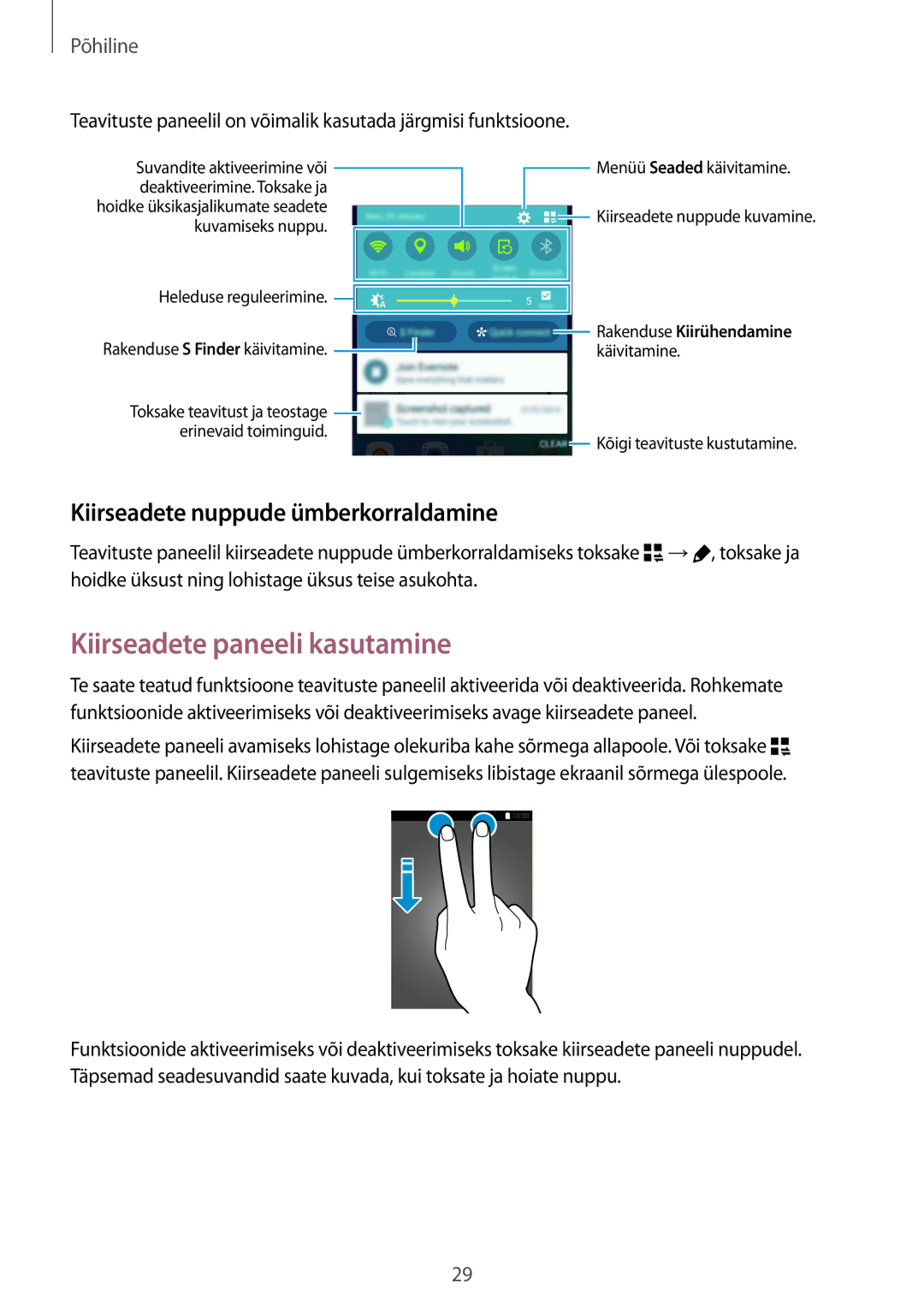 Samsung SM-N910FZIEBAL, SM-N910FZWEBAL manual Kiirseadete paneeli kasutamine, Kiirseadete nuppude ümberkorraldamine 