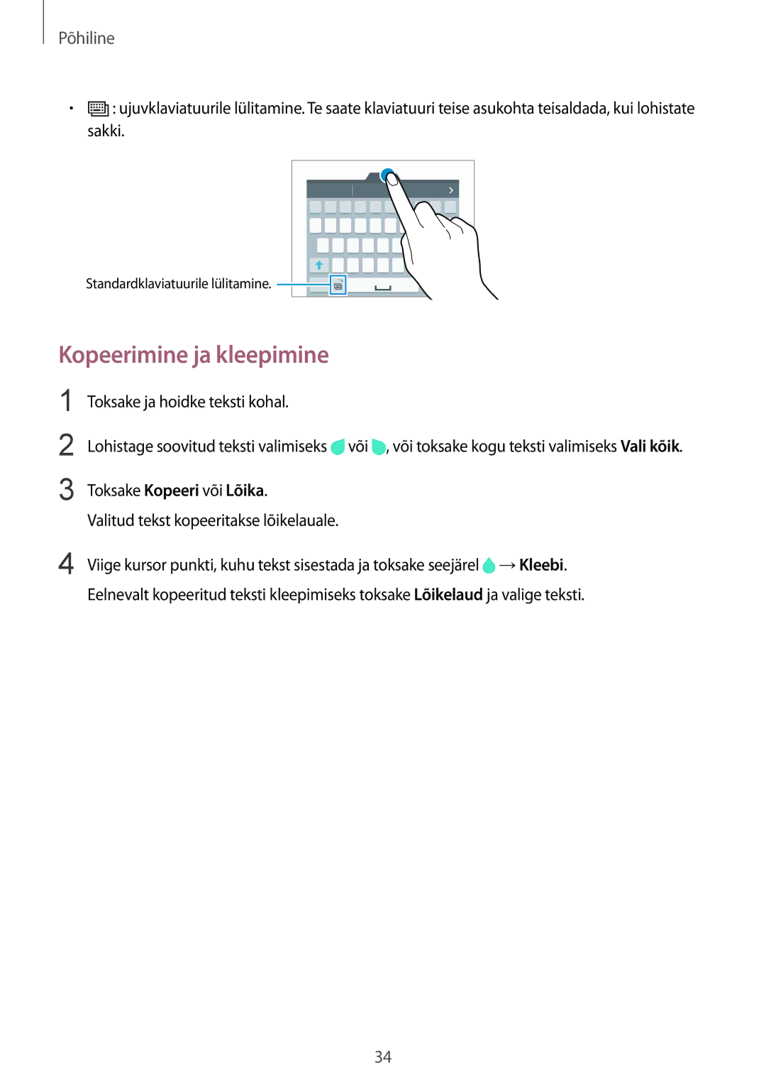 Samsung SM-N910CZWESEB, SM-N910FZWEBAL, SM-N910FZIEBAL manual Kopeerimine ja kleepimine, Toksake ja hoidke teksti kohal 