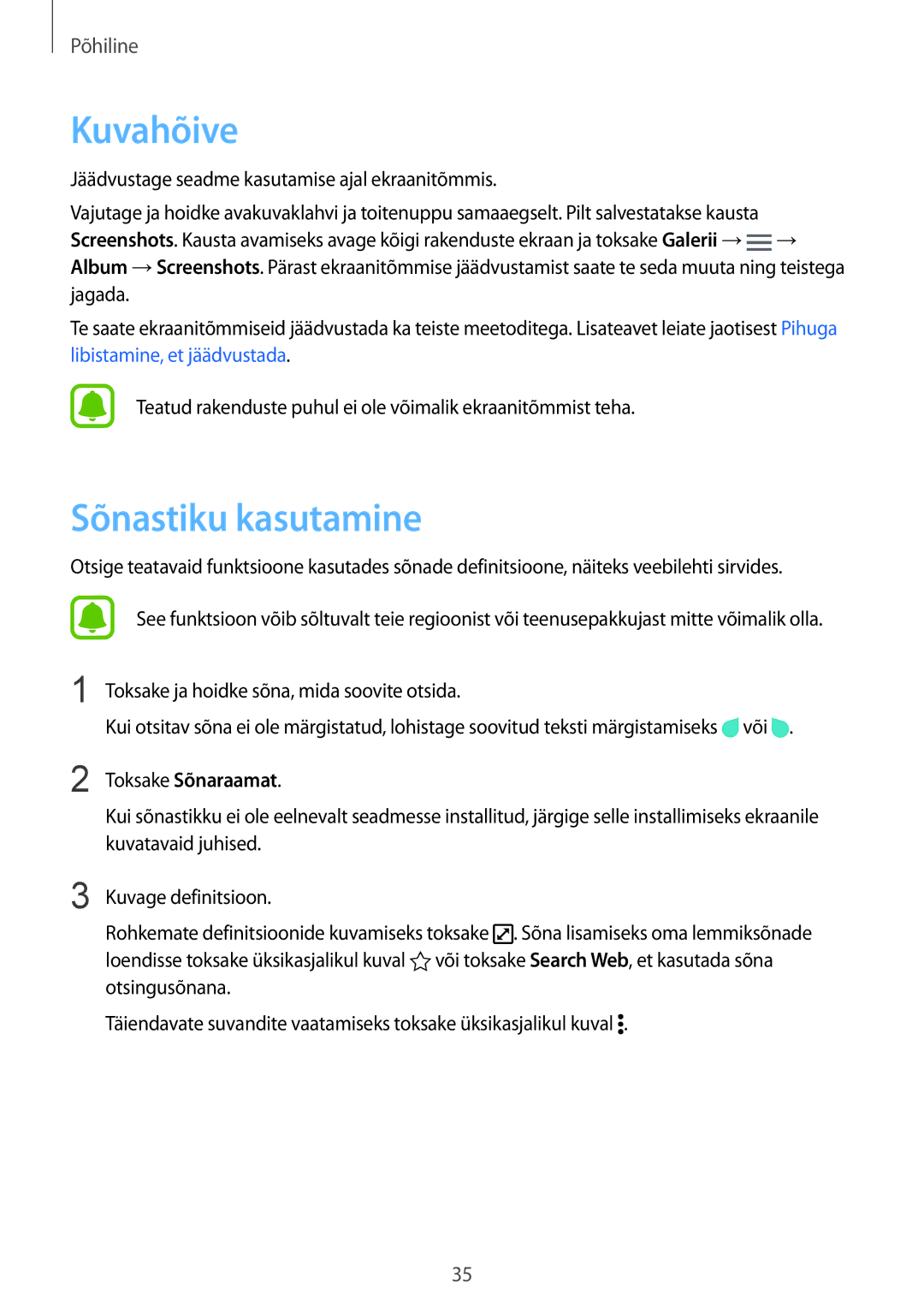 Samsung SM-N910FZWEBAL, SM-N910FZIEBAL, SM-N910FZDEBAL, SM-N910FZKEBAL Kuvahõive, Sõnastiku kasutamine, Toksake Sõnaraamat 