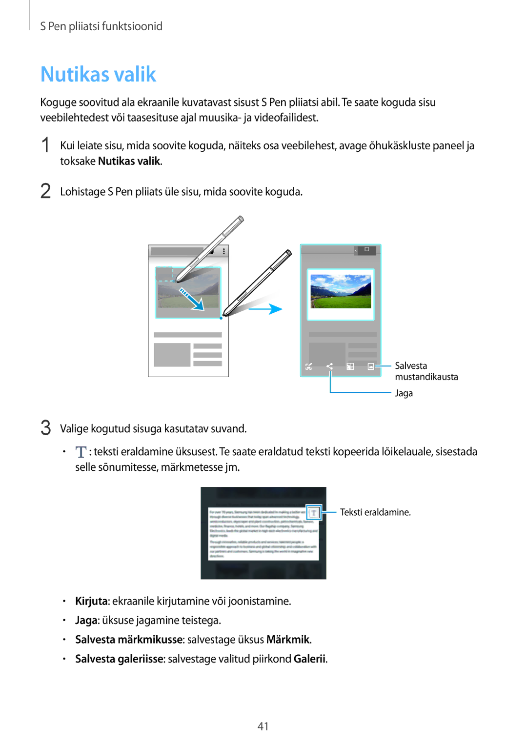 Samsung SM-N910CZWESEB, SM-N910FZWEBAL Toksake Nutikas valik, Lohistage S Pen pliiats üle sisu, mida soovite koguda 