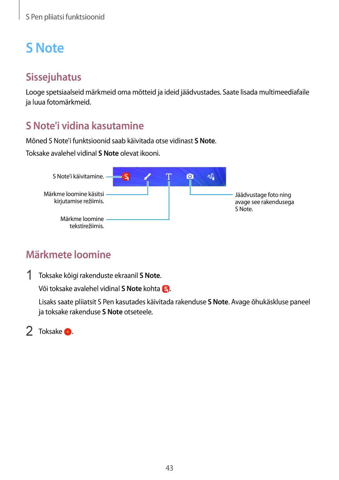 Samsung SM-N910FZIEBAL, SM-N910FZWEBAL, SM-N910FZDEBAL, SM-N910FZKEBAL, SM-N910CZKESEB manual Sissejuhatus, Märkmete loomine 