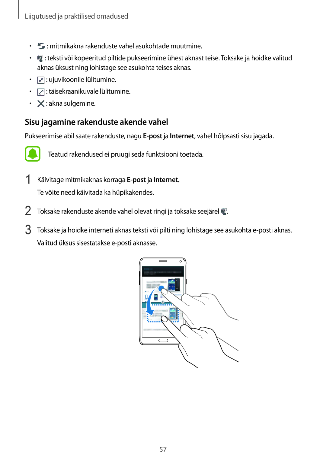 Samsung SM-N910FZIEBAL, SM-N910FZWEBAL, SM-N910FZDEBAL, SM-N910FZKEBAL, SM-N910CZKESEB Sisu jagamine rakenduste akende vahel 