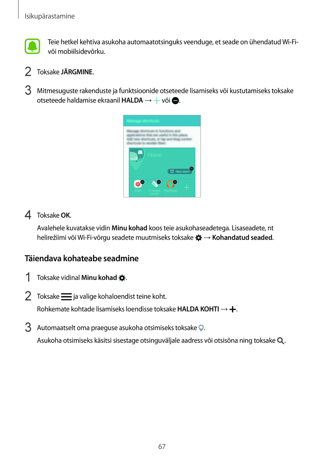 Samsung SM-N910CZKESEB, SM-N910FZWEBAL Täiendava kohateabe seadmine, Või mobiilsidevõrku, Toksake Järgmine, Toksake OK 