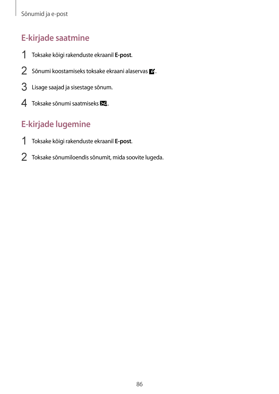 Samsung SM-N910FZDEBAL, SM-N910FZWEBAL, SM-N910FZIEBAL, SM-N910FZKEBAL, SM-N910CZKESEB Kirjade saatmine, Kirjade lugemine 