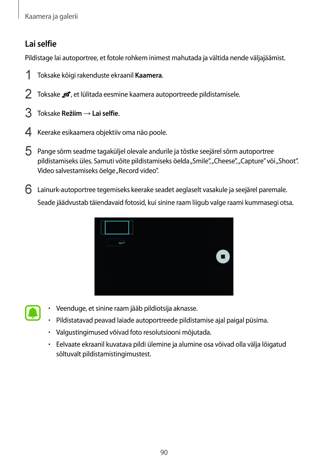 Samsung SM-N910CZWESEB, SM-N910FZWEBAL, SM-N910FZIEBAL, SM-N910FZDEBAL, SM-N910FZKEBAL manual Toksake Režiim →Lai selfie 