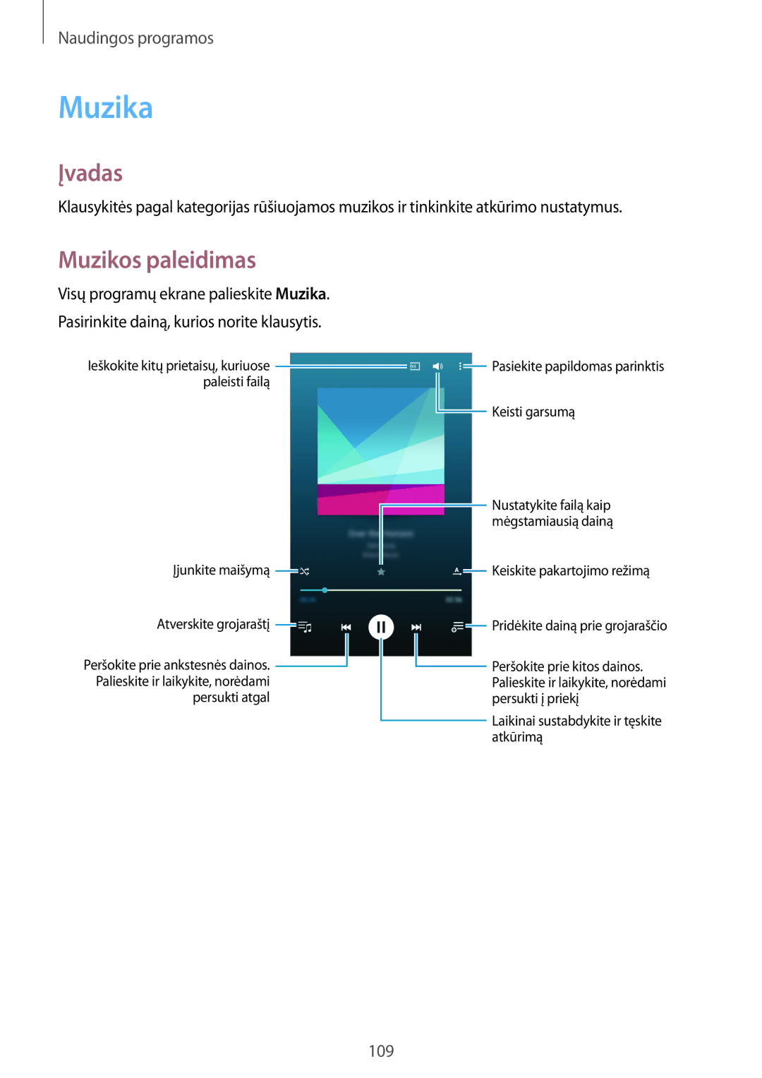 Samsung SM-N910CZKESEB, SM-N910FZWEBAL, SM-N910FZIEBAL, SM-N910FZDEBAL, SM-N910FZKEBAL manual Muzika, Muzikos paleidimas 