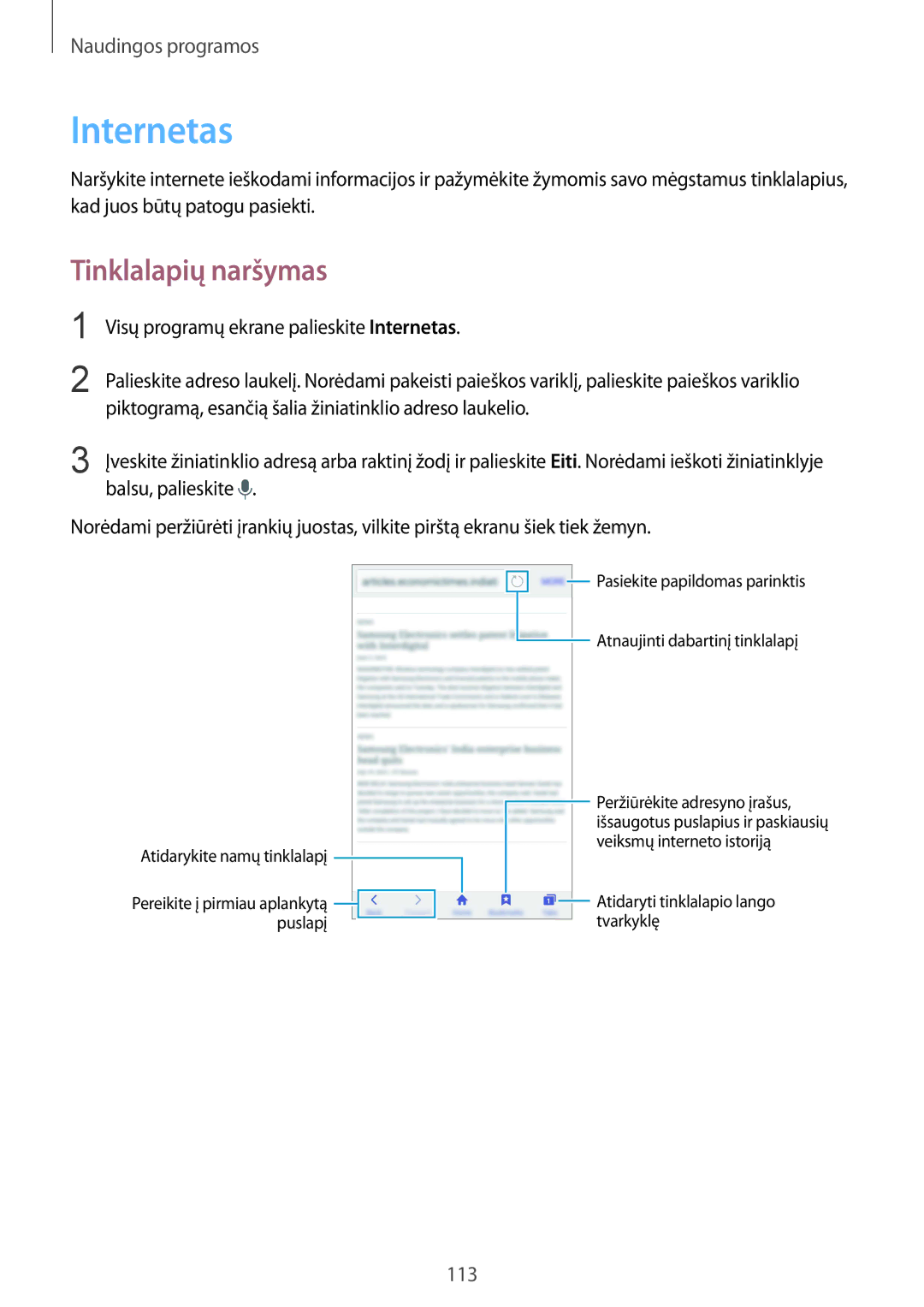 Samsung SM-N910FZIEBAL, SM-N910FZWEBAL, SM-N910FZDEBAL, SM-N910FZKEBAL, SM-N910CZKESEB manual Internetas, Tinklalapių naršymas 