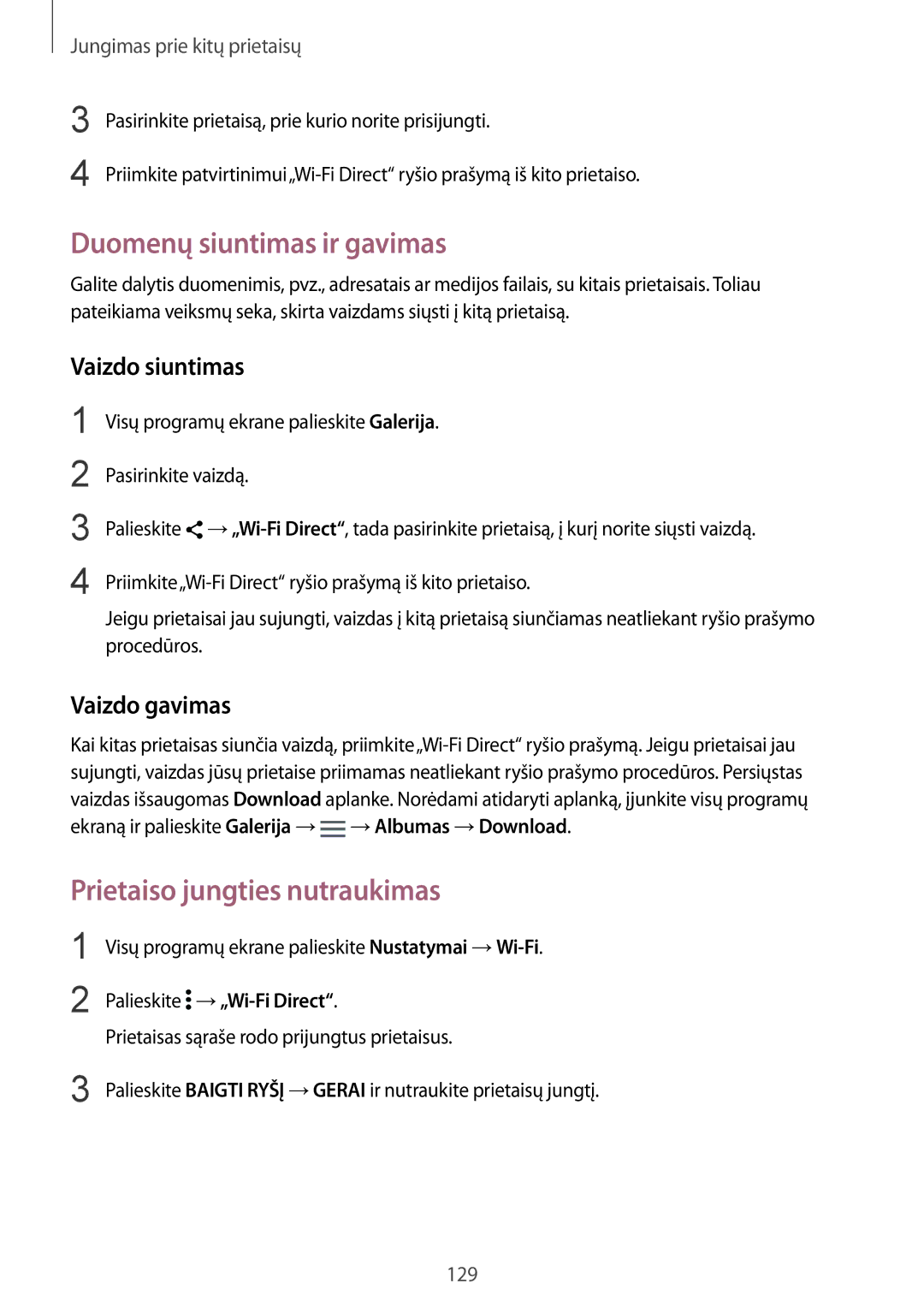 Samsung SM-N910FZKEBAL, SM-N910FZWEBAL Prietaiso jungties nutraukimas, Visų programų ekrane palieskite Nustatymai →Wi-Fi 