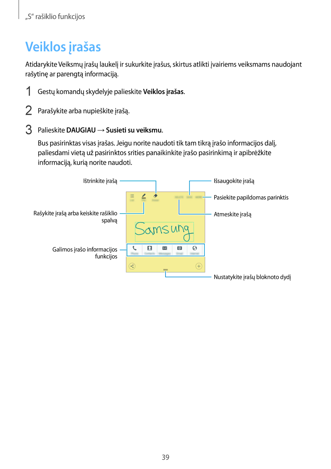 Samsung SM-N910CZKESEB, SM-N910FZWEBAL, SM-N910FZIEBAL manual Veiklos įrašas, Palieskite Daugiau →Susieti su veiksmu 