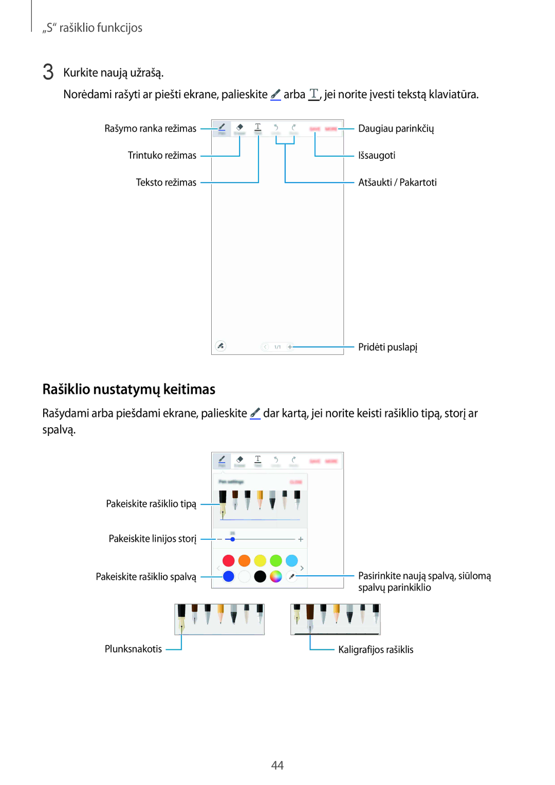 Samsung SM-N910FZDEBAL, SM-N910FZWEBAL, SM-N910FZIEBAL, SM-N910FZKEBAL, SM-N910CZKESEB manual Rašiklio nustatymų keitimas 