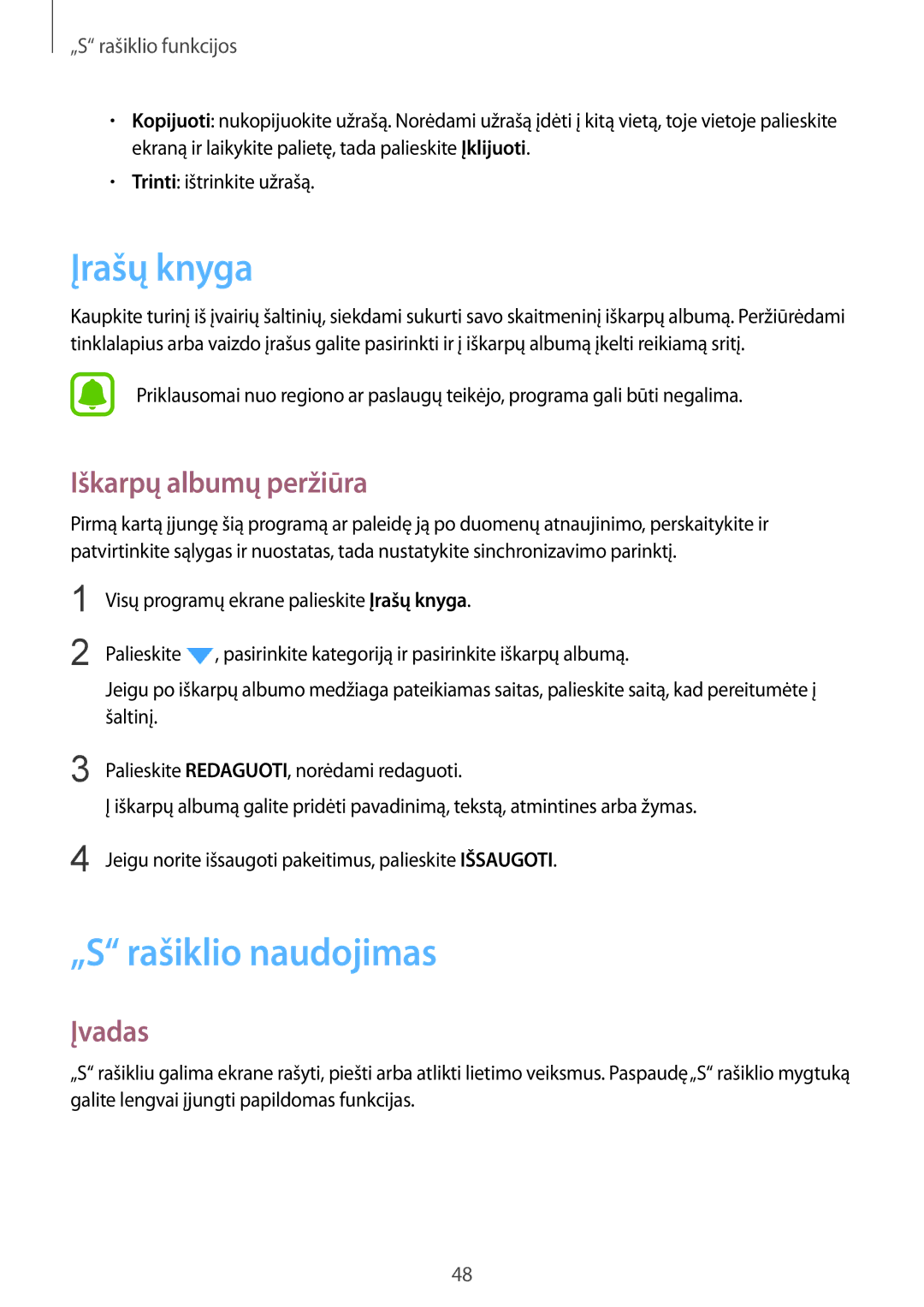 Samsung SM-N910CZWESEB, SM-N910FZWEBAL, SM-N910FZIEBAL manual Įrašų knyga, „S rašiklio naudojimas, Iškarpų albumų peržiūra 