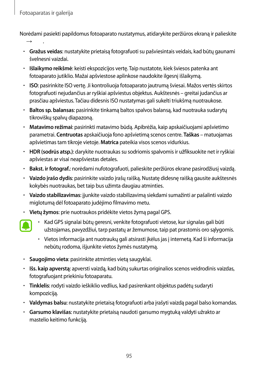 Samsung SM-N910CZKESEB, SM-N910FZWEBAL, SM-N910FZIEBAL, SM-N910FZDEBAL, SM-N910FZKEBAL manual Fotoaparatas ir galerija 