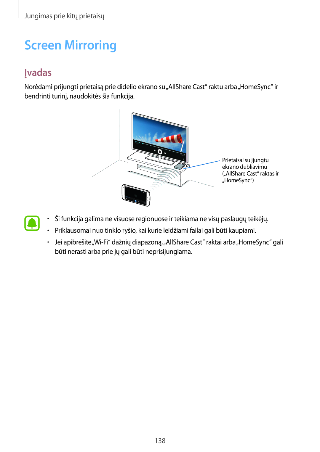 Samsung SM-N910CZDESEB, SM-N910FZWEBAL, SM-N910FZIEBAL, SM-N910FZDEBAL, SM-N910FZKEBAL manual Screen Mirroring, Įvadas 