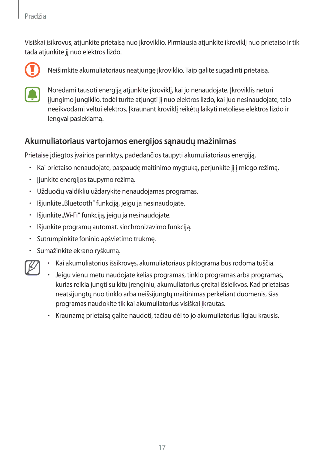 Samsung SM-N910FZKEBAL, SM-N910FZWEBAL, SM-N910FZIEBAL manual Akumuliatoriaus vartojamos energijos sąnaudų mažinimas 