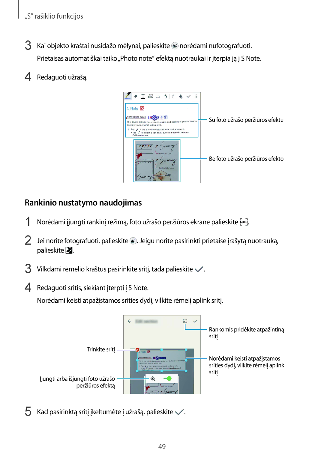 Samsung SM-N910FZWEBAL, SM-N910FZIEBAL, SM-N910FZDEBAL, SM-N910FZKEBAL, SM-N910CZKESEB manual Rankinio nustatymo naudojimas 