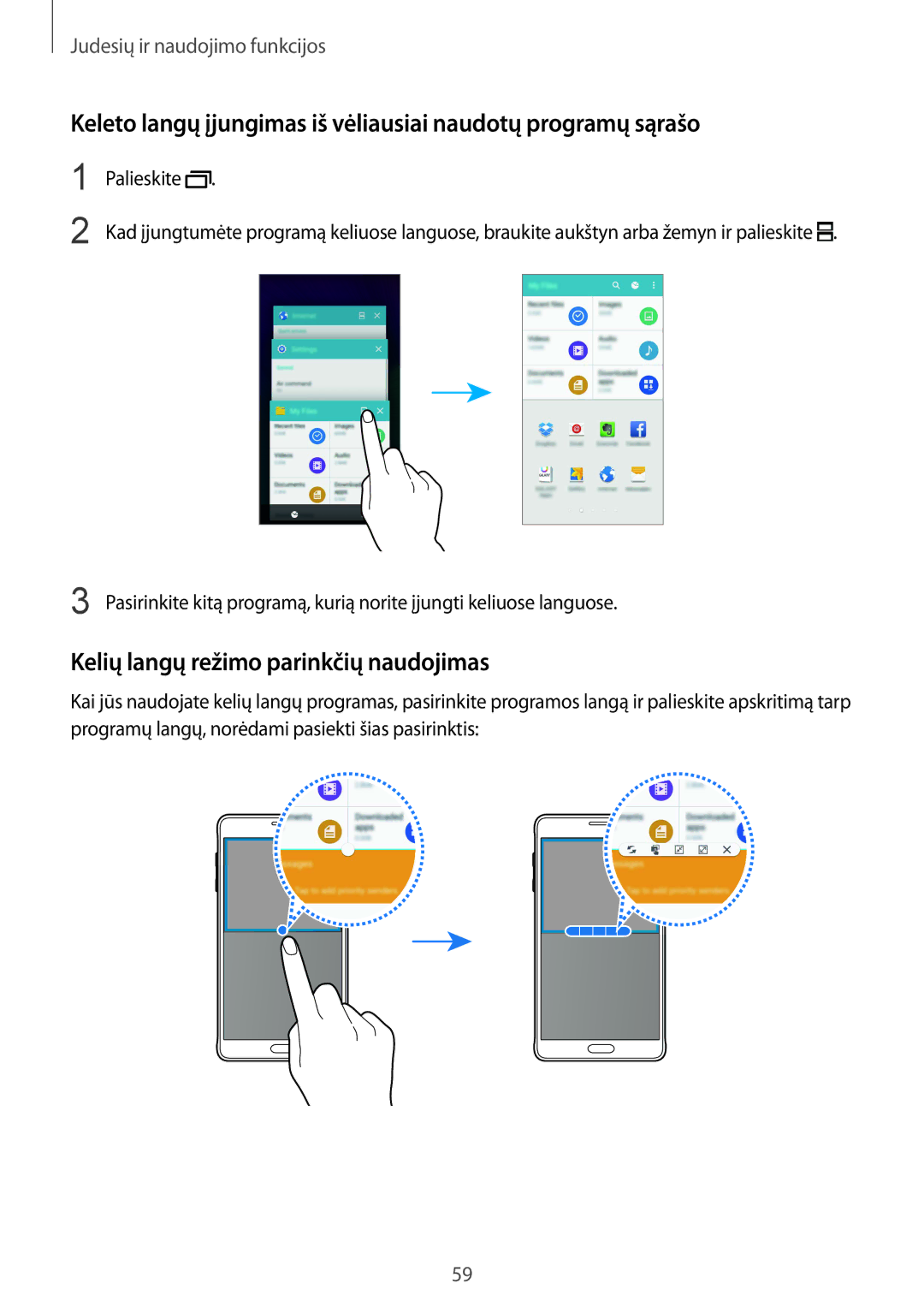 Samsung SM-N910FZKEBAL, SM-N910FZWEBAL, SM-N910FZIEBAL manual Keleto langų įjungimas iš vėliausiai naudotų programų sąrašo 