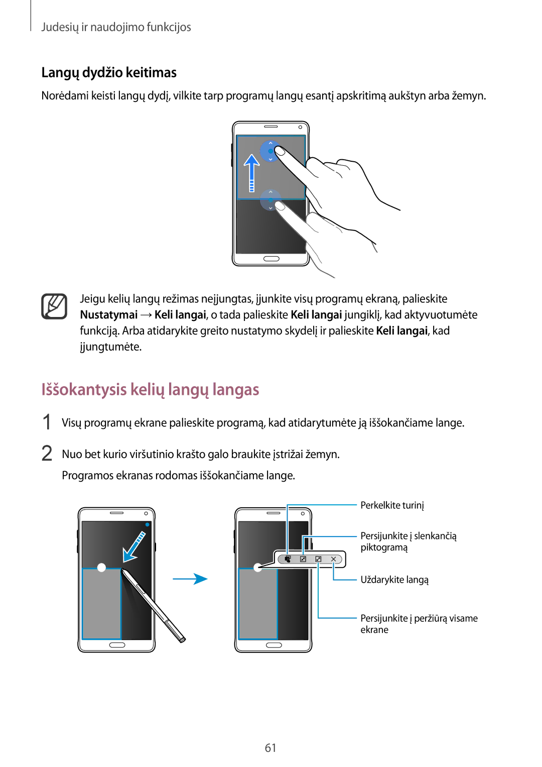 Samsung SM-N910CZDESEB, SM-N910FZWEBAL, SM-N910FZIEBAL manual Iššokantysis kelių langų langas, Langų dydžio keitimas 