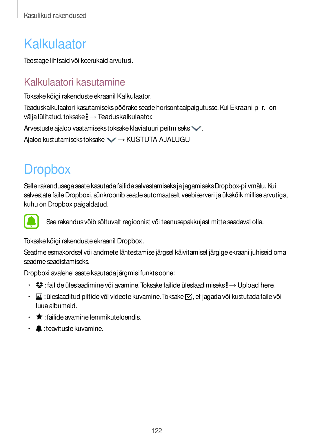 Samsung SM-N910FZKEBAL, SM-N910FZWEBAL manual Dropbox, Kalkulaatori kasutamine, Teostage lihtsaid või keerukaid arvutusi 