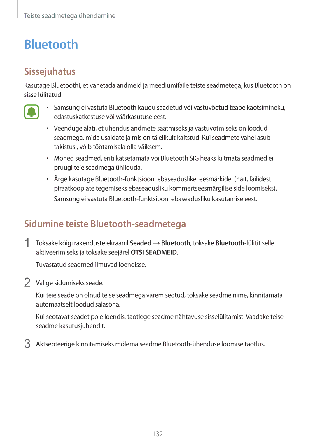 Samsung SM-N910CZWESEB, SM-N910FZWEBAL, SM-N910FZIEBAL, SM-N910FZDEBAL manual Sidumine teiste Bluetooth-seadmetega 