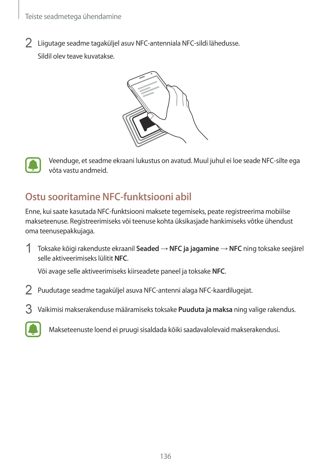 Samsung SM-N910FZKEBAL, SM-N910FZWEBAL, SM-N910FZIEBAL, SM-N910FZDEBAL, SM-N910CZKESEB Ostu sooritamine NFC-funktsiooni abil 