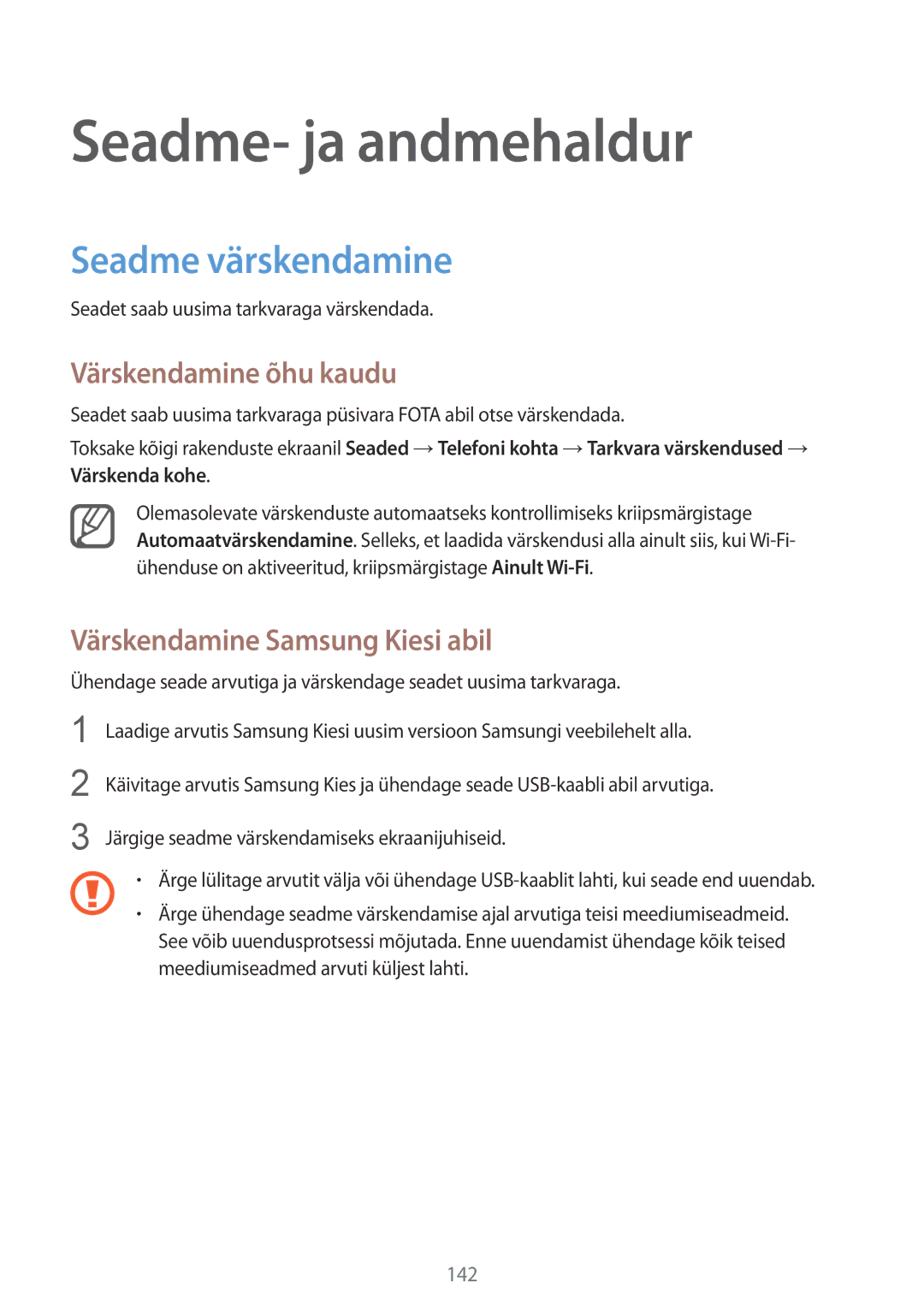 Samsung SM-N910FZDEBAL, SM-N910FZWEBAL manual Seadme- ja andmehaldur, Seadme värskendamine, Värskendamine õhu kaudu 