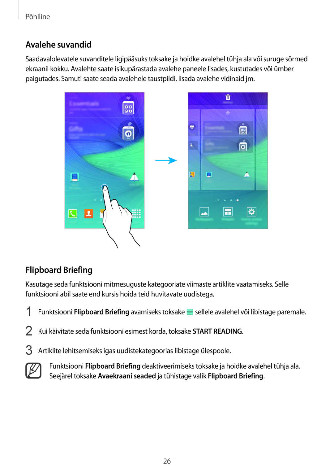 Samsung SM-N910CZDESEB, SM-N910FZWEBAL, SM-N910FZIEBAL, SM-N910FZDEBAL, SM-N910FZKEBAL Avalehe suvandid, Flipboard Briefing 