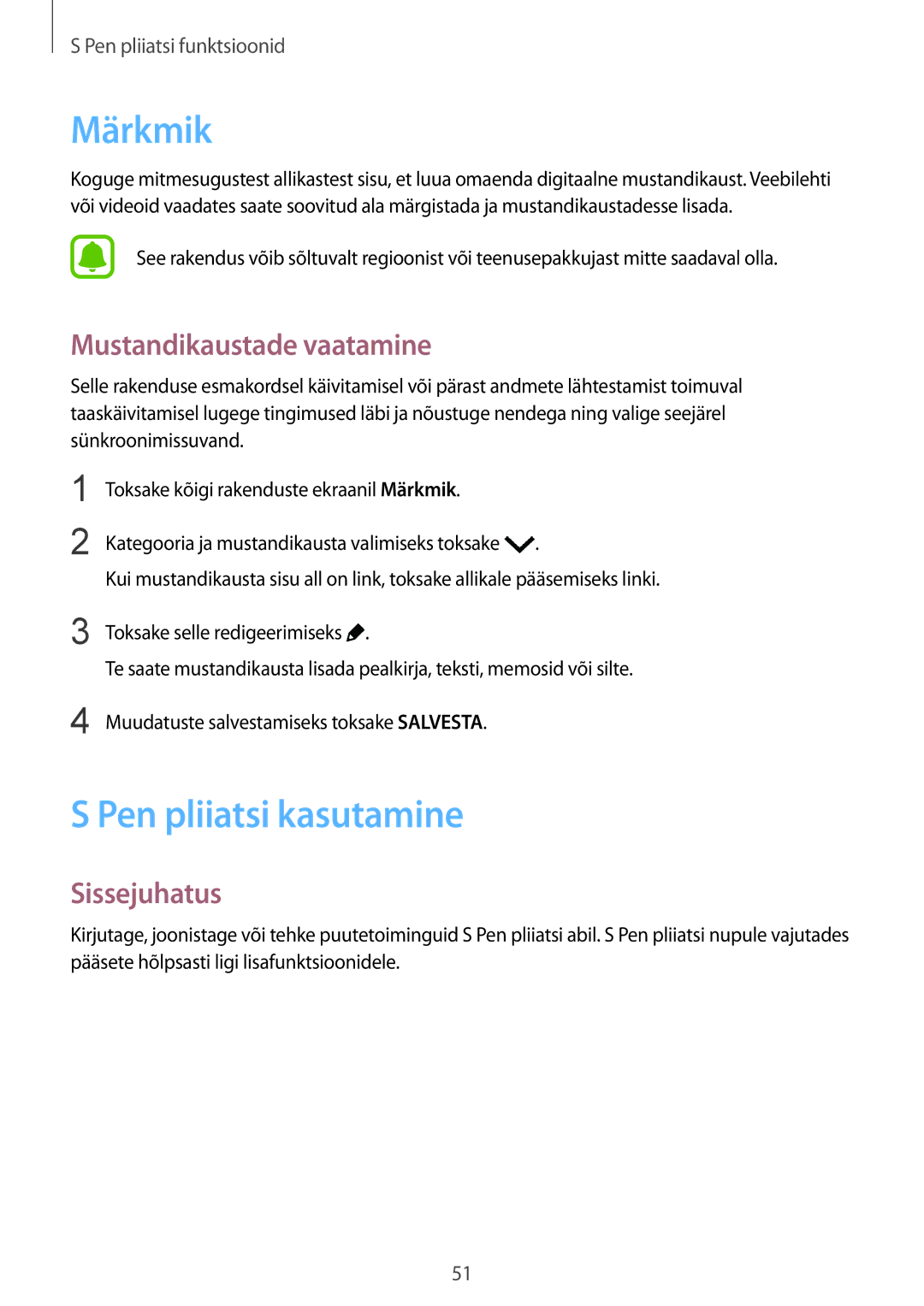 Samsung SM-N910FZDEBAL, SM-N910FZWEBAL, SM-N910FZIEBAL manual Märkmik, Pen pliiatsi kasutamine, Mustandikaustade vaatamine 