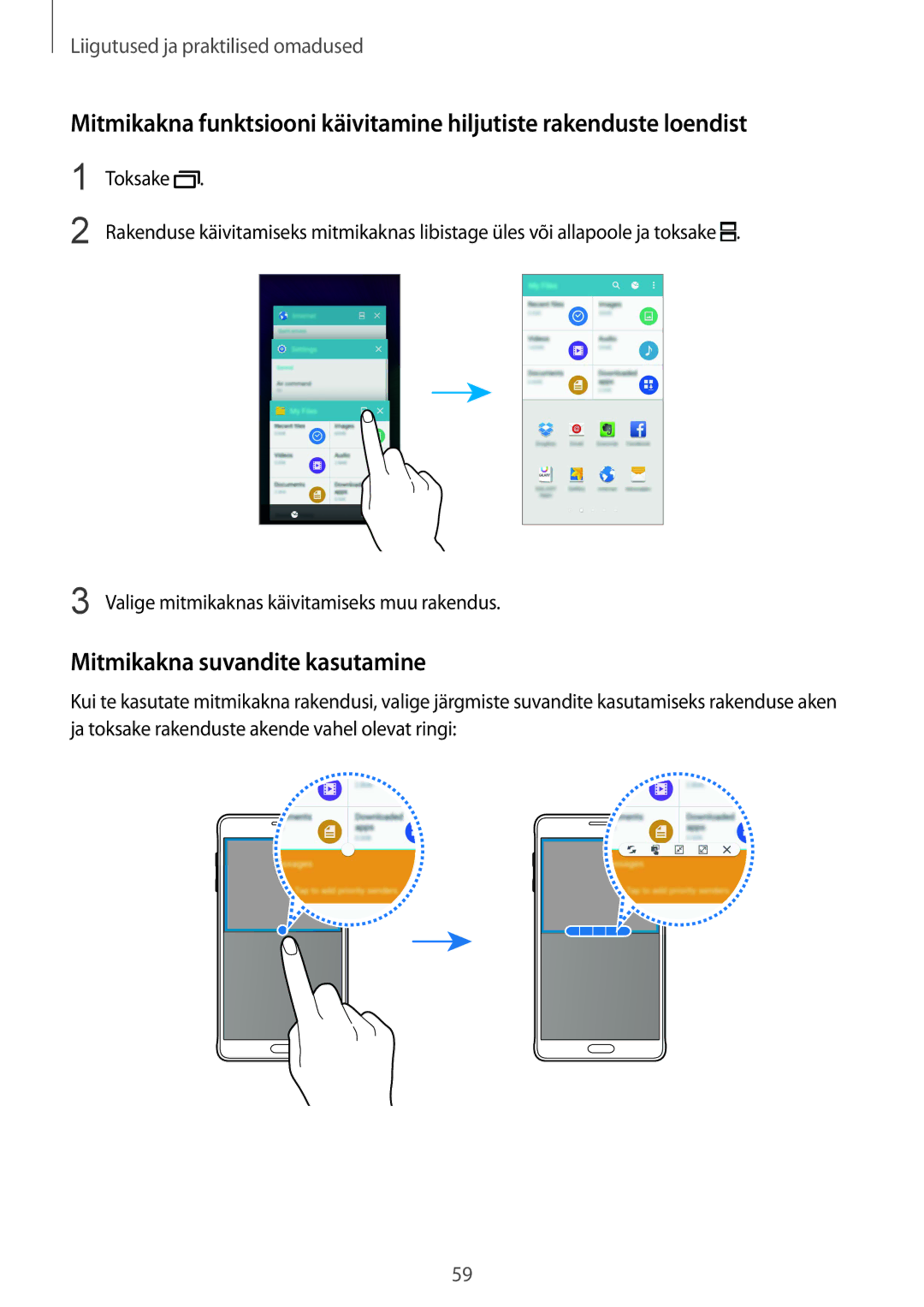 Samsung SM-N910FZKEBAL, SM-N910FZWEBAL, SM-N910FZIEBAL, SM-N910FZDEBAL, SM-N910CZKESEB manual Mitmikakna suvandite kasutamine 