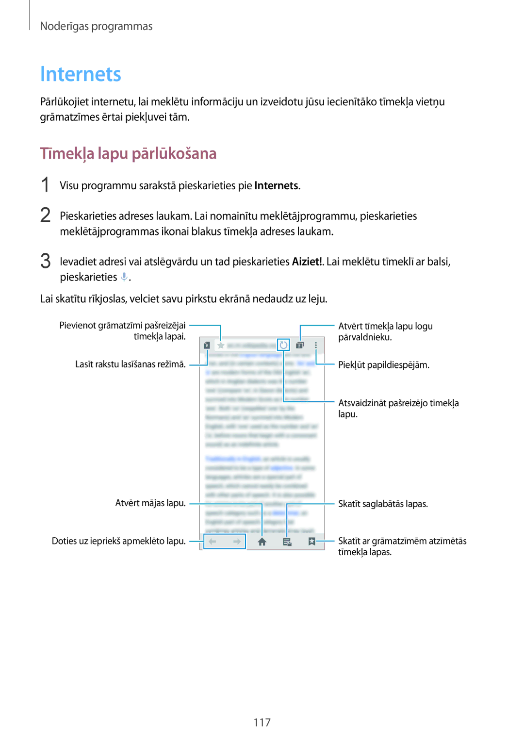 Samsung SM-N910CZDESEB, SM-N910FZWEBAL Tīmekļa lapu pārlūkošana, Visu programmu sarakstā pieskarieties pie Internets 