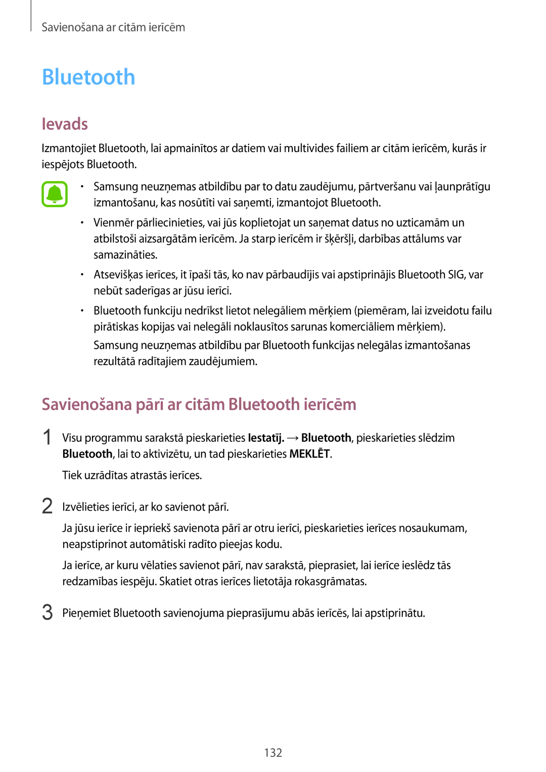 Samsung SM-N910CZWESEB, SM-N910FZWEBAL, SM-N910FZIEBAL, SM-N910FZDEBAL manual Savienošana pārī ar citām Bluetooth ierīcēm 