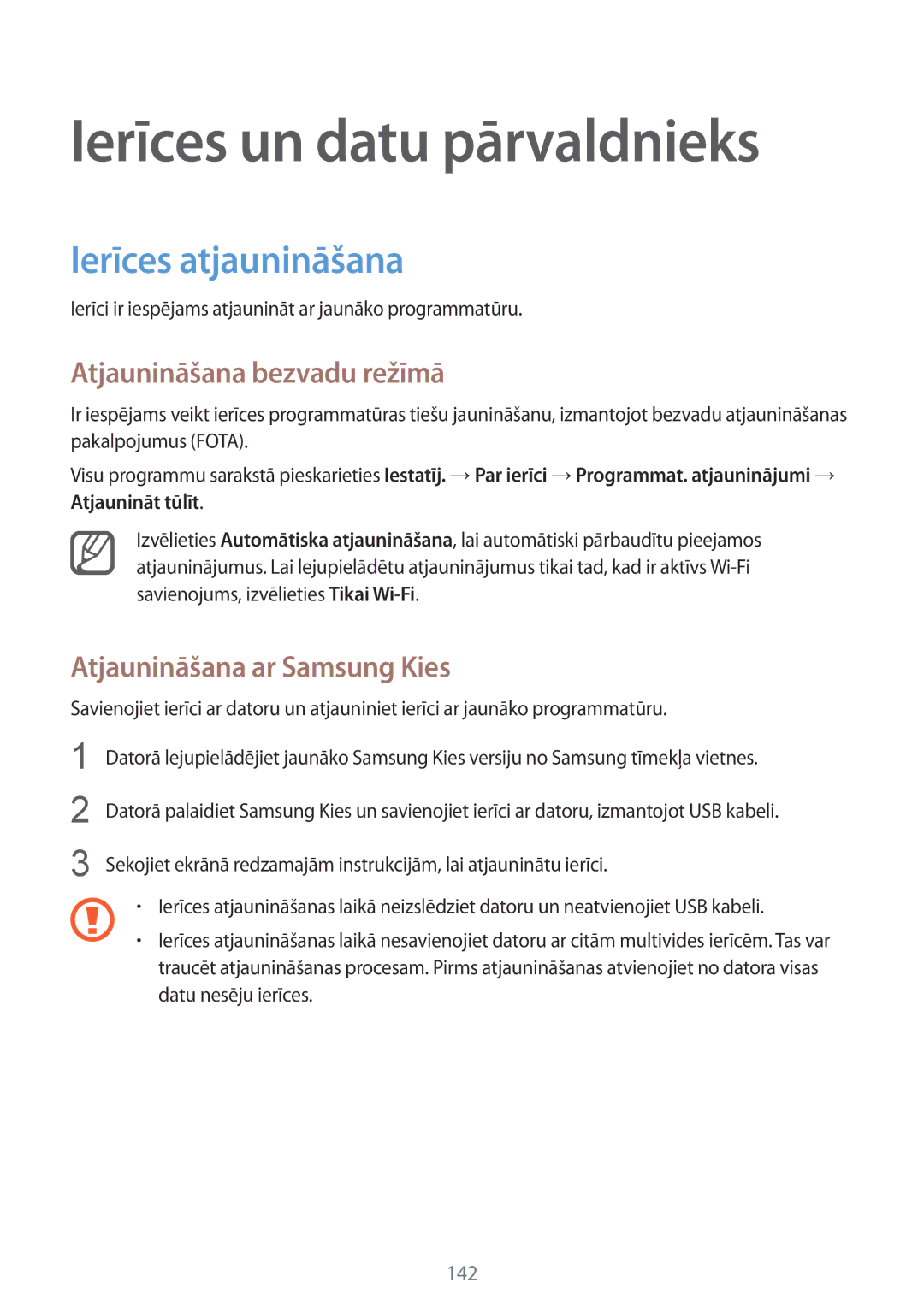 Samsung SM-N910FZDEBAL, SM-N910FZWEBAL Ierīces un datu pārvaldnieks, Ierīces atjaunināšana, Atjaunināšana bezvadu režīmā 