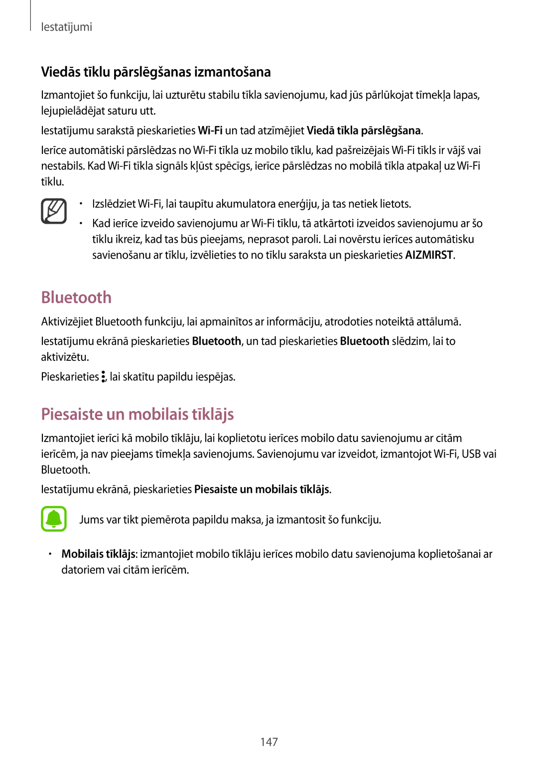 Samsung SM-N910FZWEBAL, SM-N910FZIEBAL Bluetooth, Piesaiste un mobilais tīklājs, Viedās tīklu pārslēgšanas izmantošana 