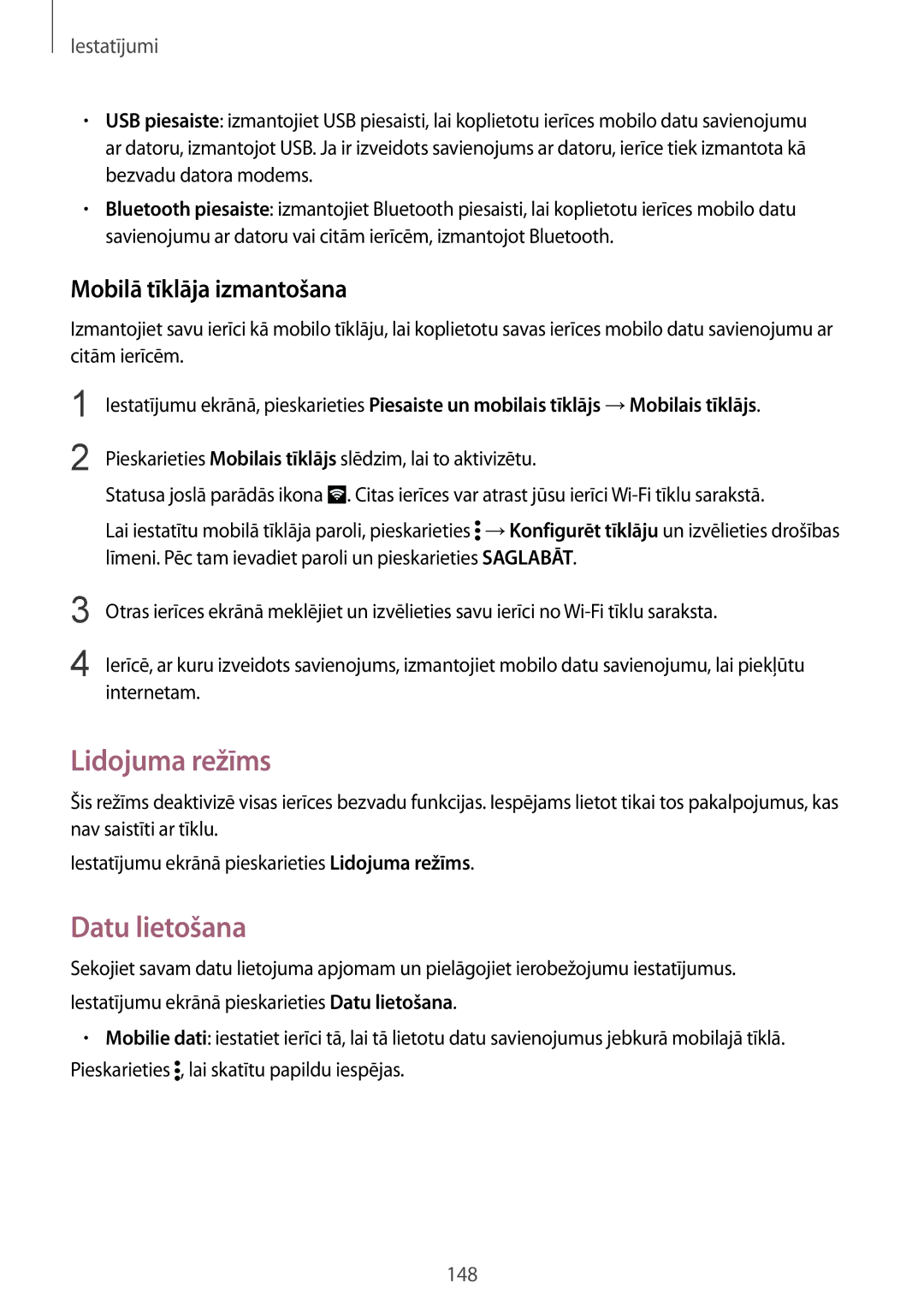 Samsung SM-N910FZIEBAL, SM-N910FZWEBAL, SM-N910FZDEBAL manual Lidojuma režīms, Datu lietošana, Mobilā tīklāja izmantošana 