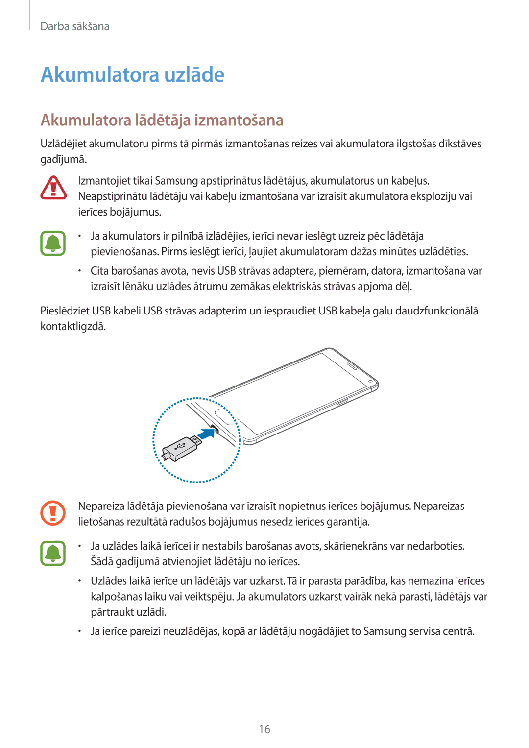 Samsung SM-N910FZDEBAL, SM-N910FZWEBAL, SM-N910FZIEBAL, SM-N910FZKEBAL Akumulatora uzlāde, Akumulatora lādētāja izmantošana 