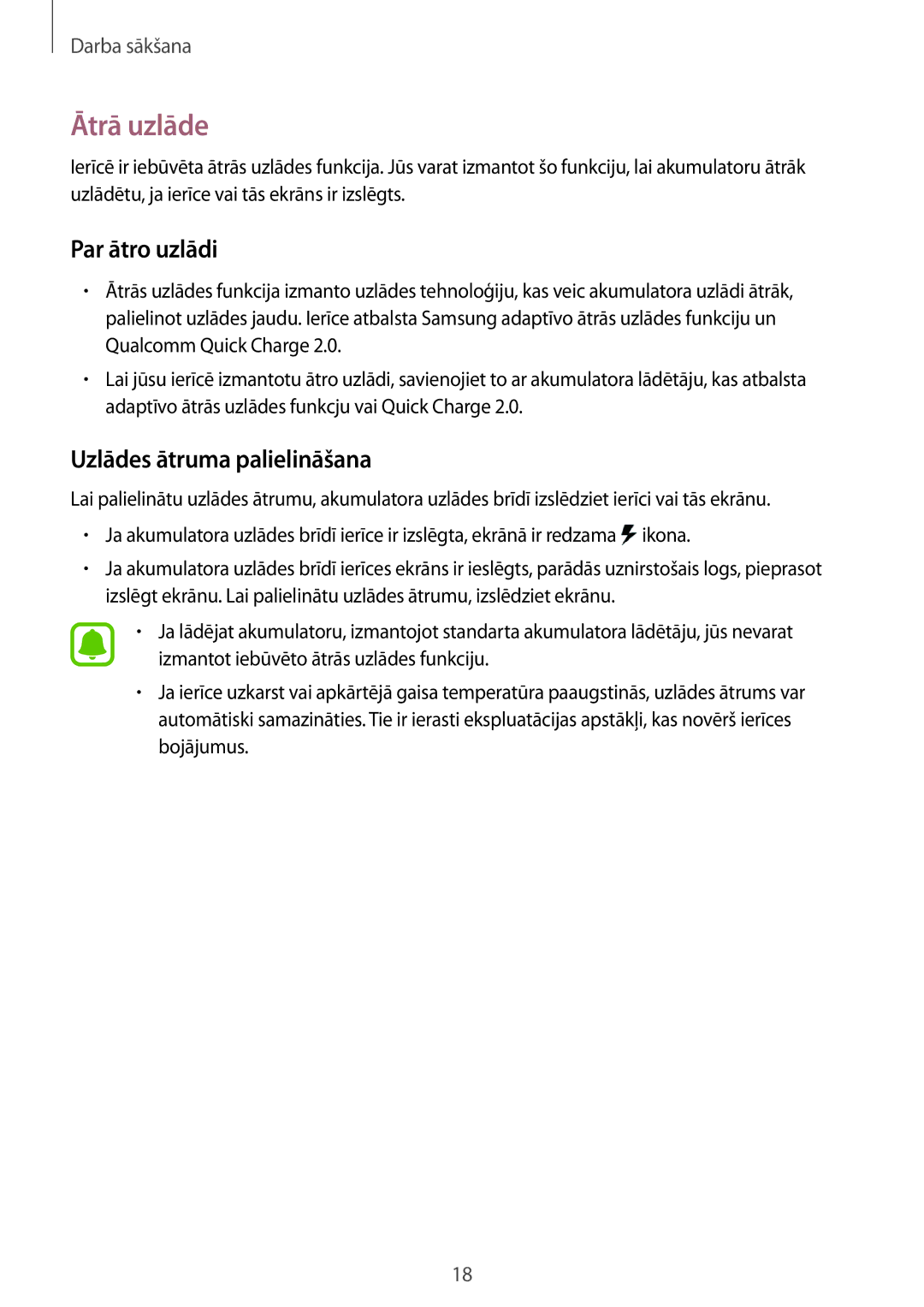 Samsung SM-N910CZKESEB, SM-N910FZWEBAL, SM-N910FZIEBAL manual Ātrā uzlāde, Par ātro uzlādi, Uzlādes ātruma palielināšana 