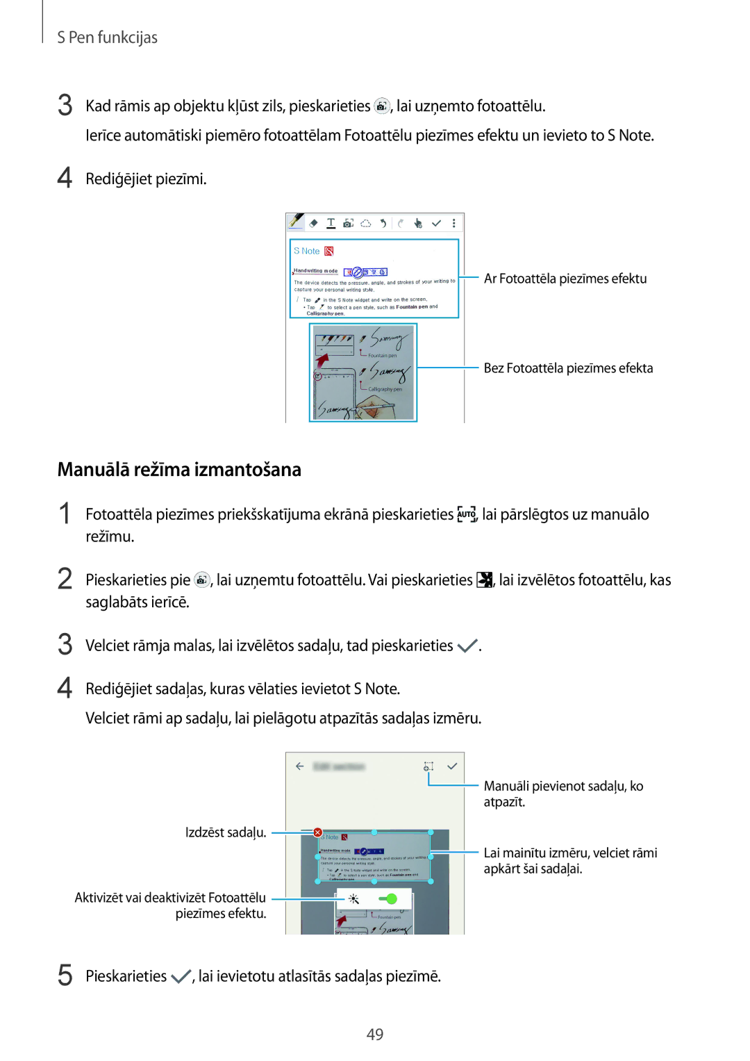 Samsung SM-N910FZWEBAL, SM-N910FZIEBAL, SM-N910FZDEBAL, SM-N910FZKEBAL manual Manuālā režīma izmantošana, Rediģējiet piezīmi 