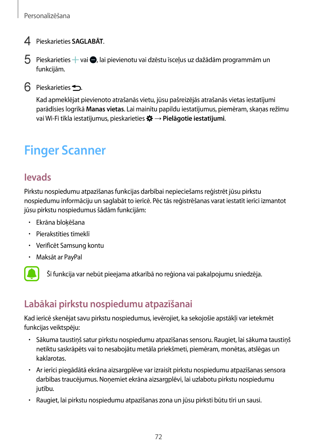 Samsung SM-N910FZDEBAL, SM-N910FZWEBAL, SM-N910FZIEBAL manual Finger Scanner, Labākai pirkstu nospiedumu atpazīšanai 