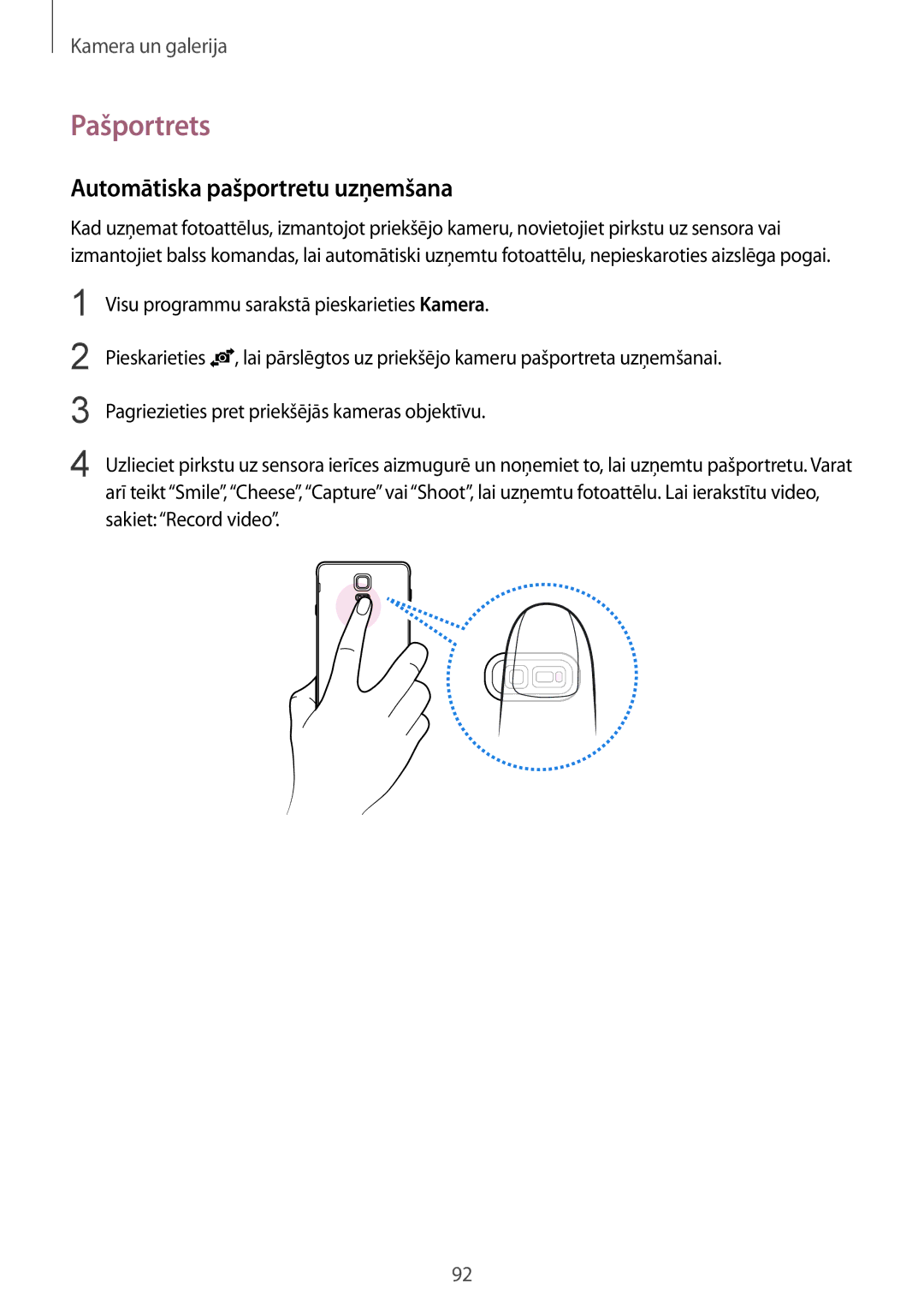 Samsung SM-N910FZIEBAL, SM-N910FZWEBAL, SM-N910FZDEBAL, SM-N910FZKEBAL manual Pašportrets, Automātiska pašportretu uzņemšana 