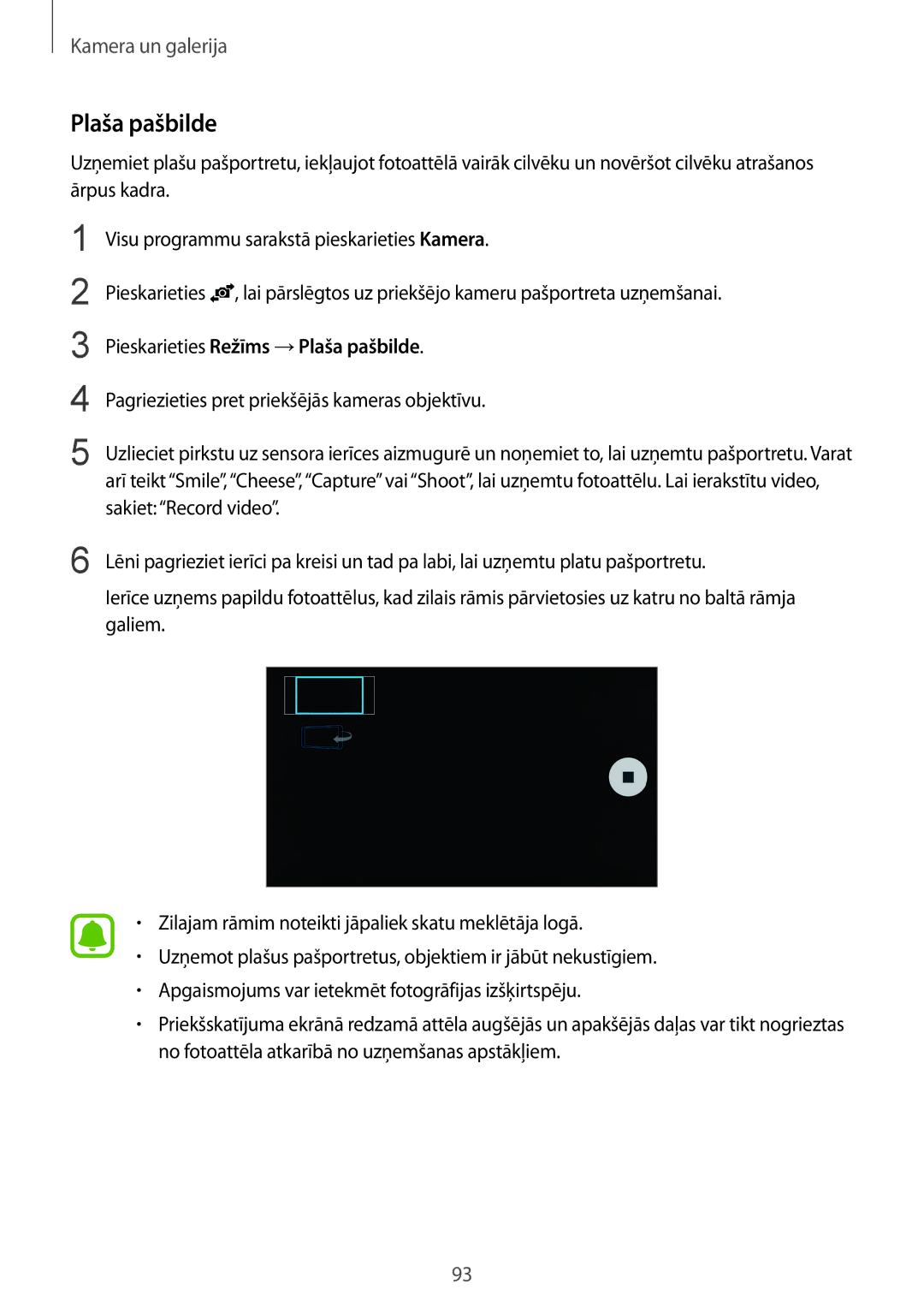 Samsung SM-N910FZDEBAL, SM-N910FZWEBAL, SM-N910FZIEBAL, SM-N910FZKEBAL manual Pieskarieties Režīms →Plaša pašbilde 