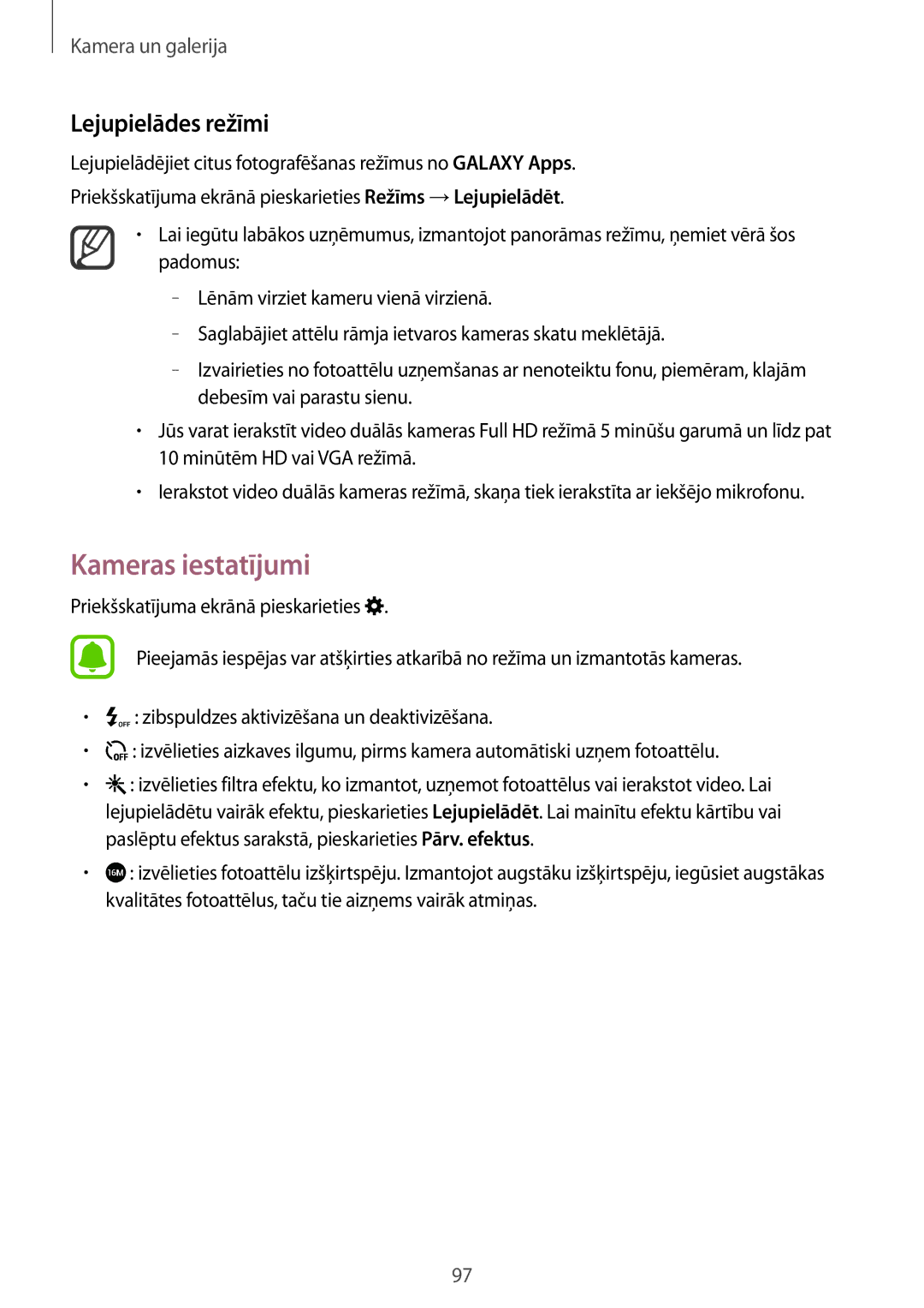 Samsung SM-N910CZWESEB, SM-N910FZWEBAL, SM-N910FZIEBAL, SM-N910FZDEBAL manual Kameras iestatījumi, Lejupielādes režīmi 