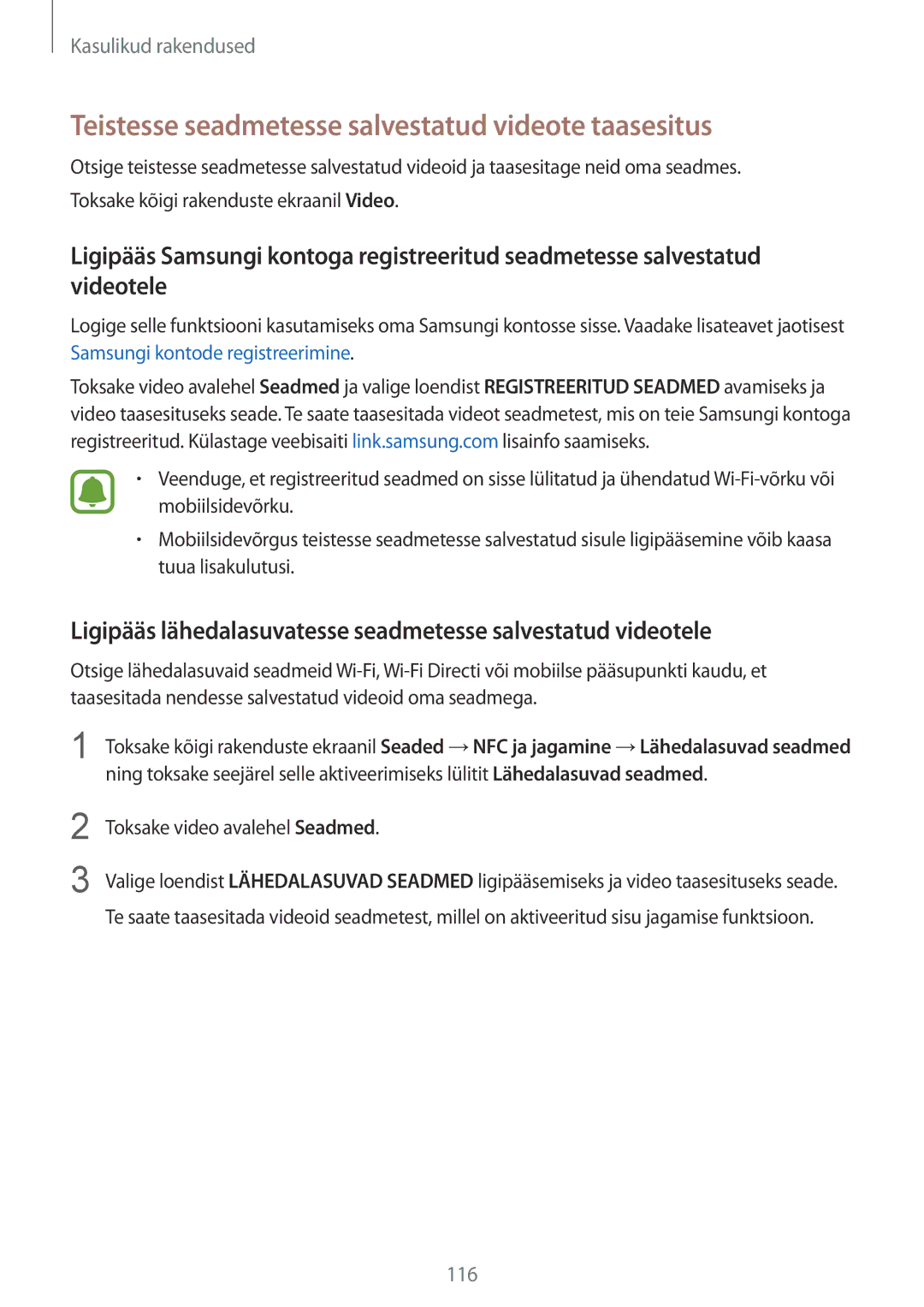 Samsung SM-N910CZKESEB manual Teistesse seadmetesse salvestatud videote taasesitus, Toksake video avalehel Seadmed 