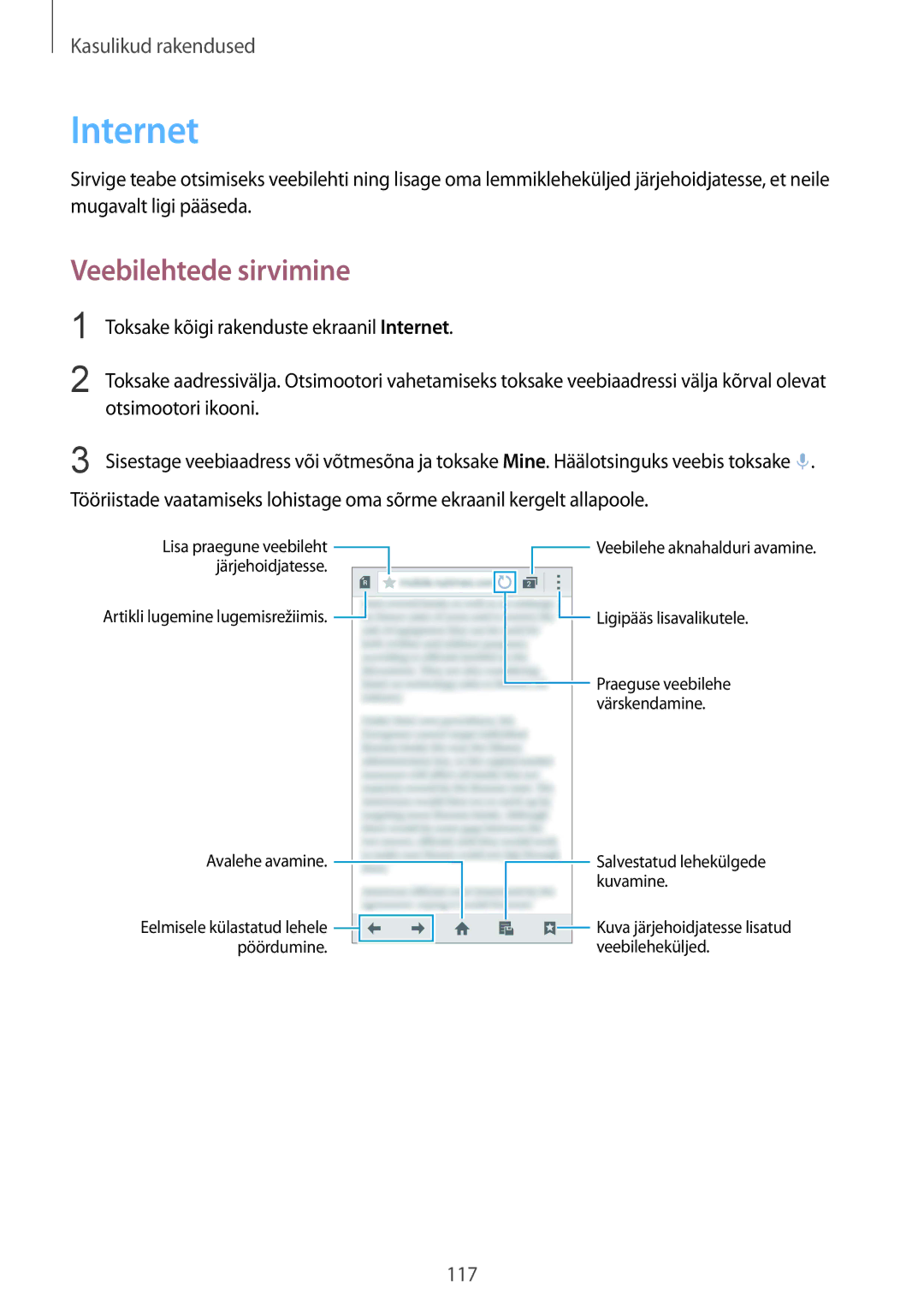 Samsung SM-N910CZDESEB, SM-N910FZWEBAL, SM-N910FZIEBAL, SM-N910FZDEBAL, SM-N910FZKEBAL manual Internet, Veebilehtede sirvimine 