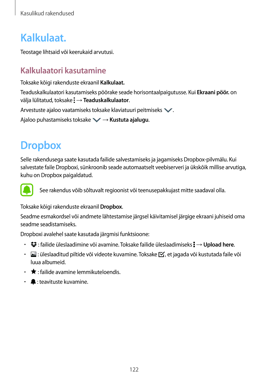 Samsung SM-N910FZKEBAL, SM-N910FZWEBAL manual Dropbox, Kalkulaatori kasutamine, Teostage lihtsaid või keerukaid arvutusi 