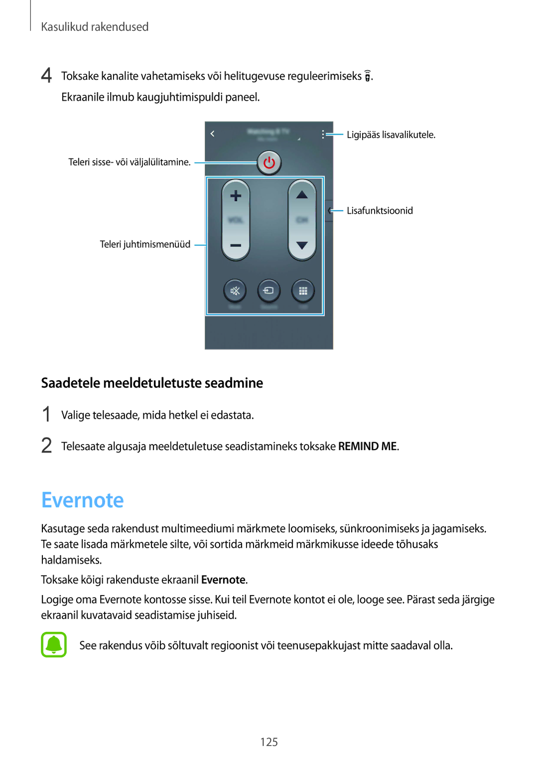 Samsung SM-N910CZWESEB, SM-N910FZWEBAL, SM-N910FZIEBAL, SM-N910FZDEBAL manual Evernote, Saadetele meeldetuletuste seadmine 