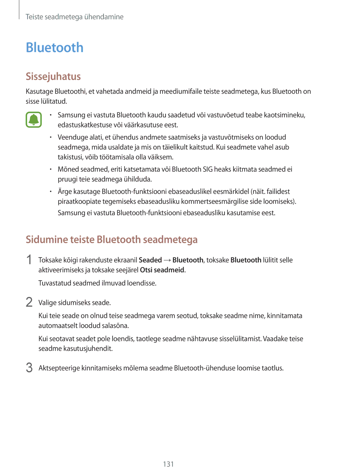 Samsung SM-N910CZDESEB, SM-N910FZWEBAL, SM-N910FZIEBAL, SM-N910FZDEBAL manual Sidumine teiste Bluetooth seadmetega 