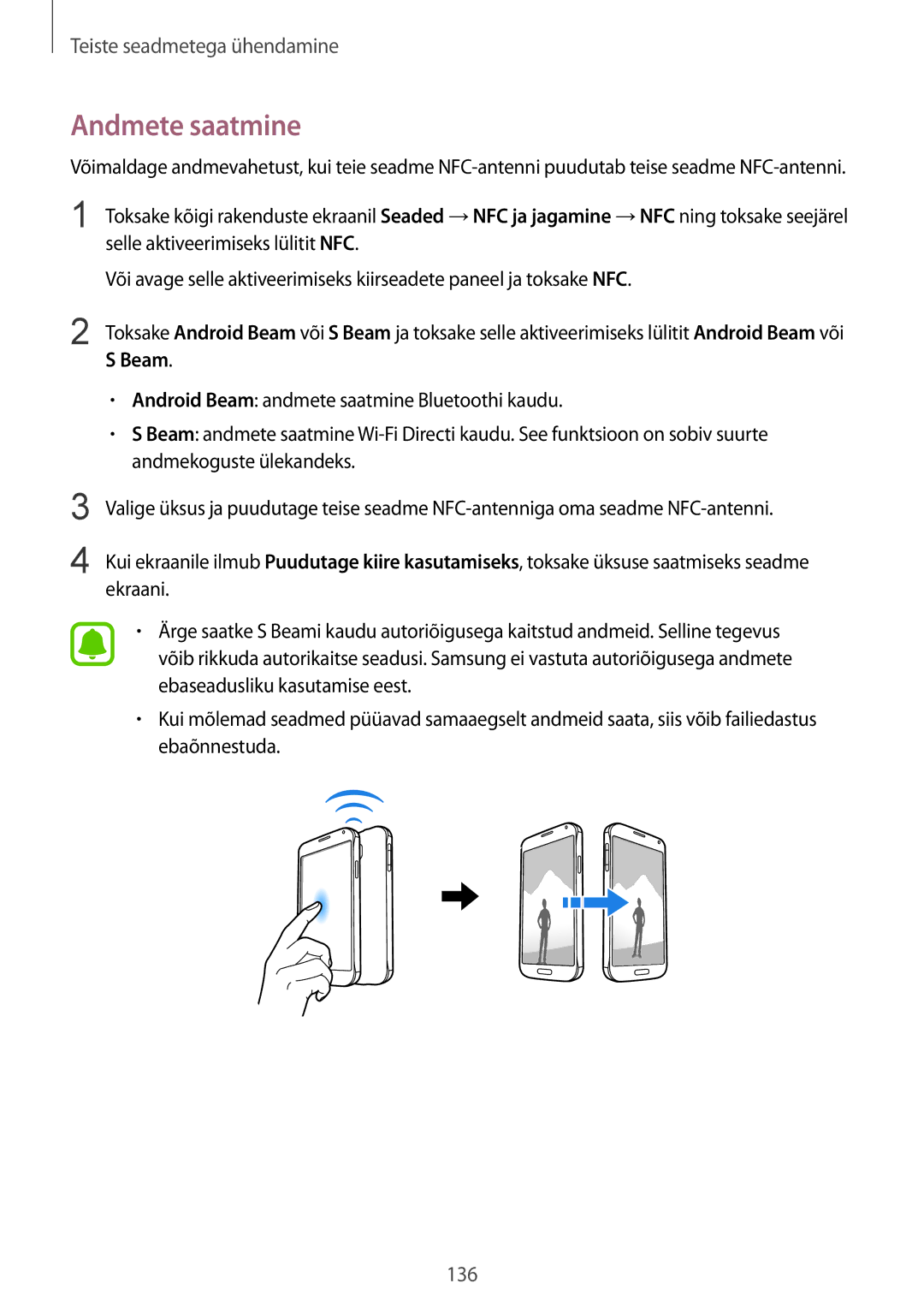 Samsung SM-N910FZKEBAL, SM-N910FZWEBAL, SM-N910FZIEBAL, SM-N910FZDEBAL, SM-N910CZKESEB, SM-N910CZDESEB manual Andmete saatmine 