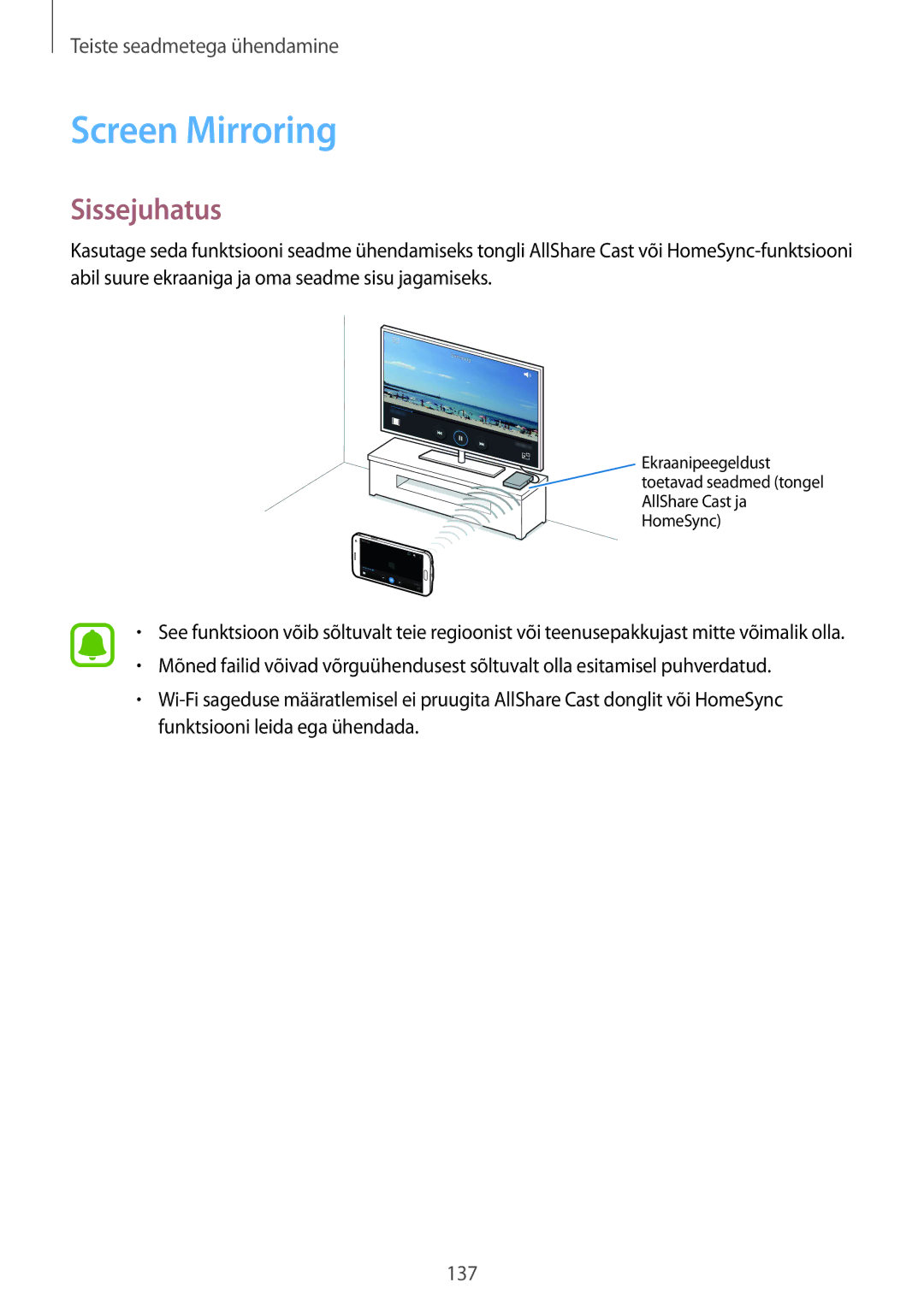 Samsung SM-N910CZKESEB, SM-N910FZWEBAL, SM-N910FZIEBAL, SM-N910FZDEBAL, SM-N910FZKEBAL manual Screen Mirroring, Sissejuhatus 