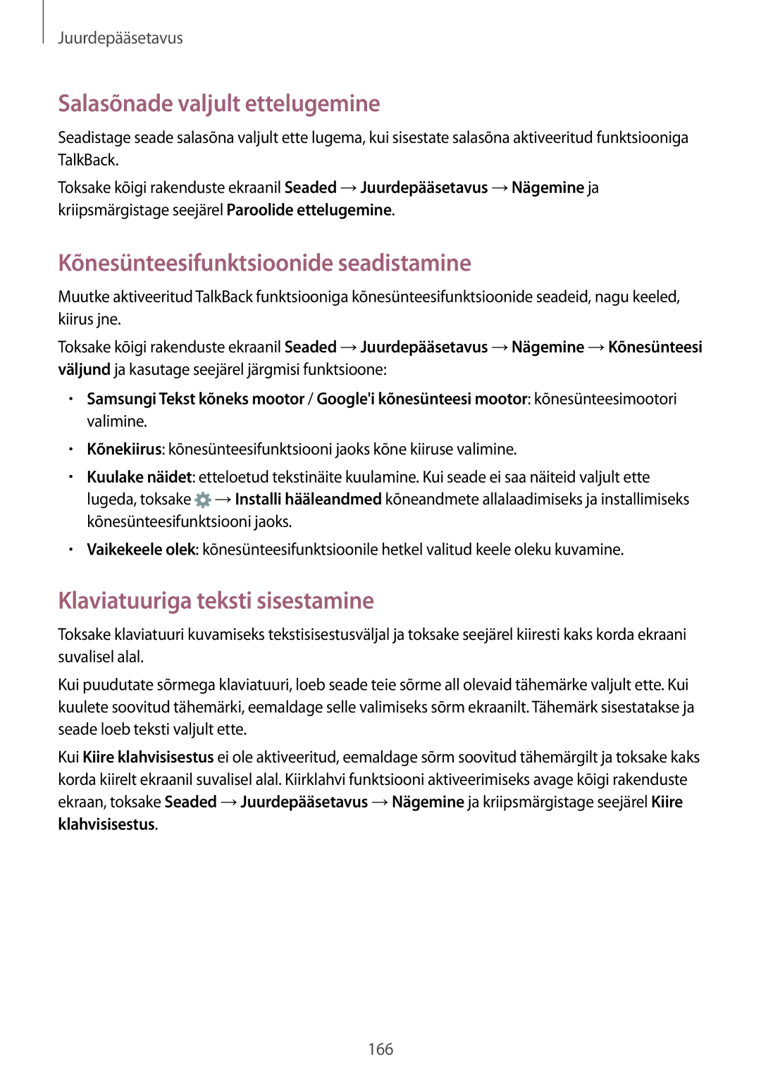 Samsung SM-N910CZDESEB, SM-N910FZWEBAL manual Salasõnade valjult ettelugemine, Kõnesünteesifunktsioonide seadistamine 